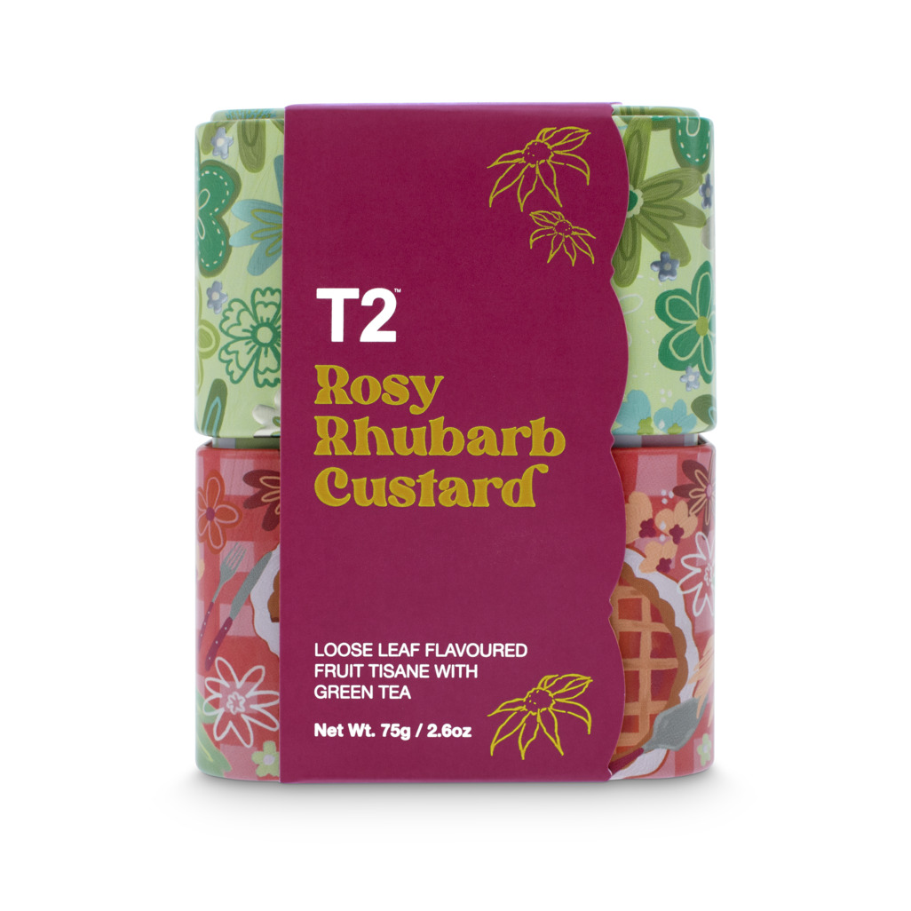 Rosy Rhubarb Custard Loose Leaf Tin 75g Shop all Teas T2 NZ