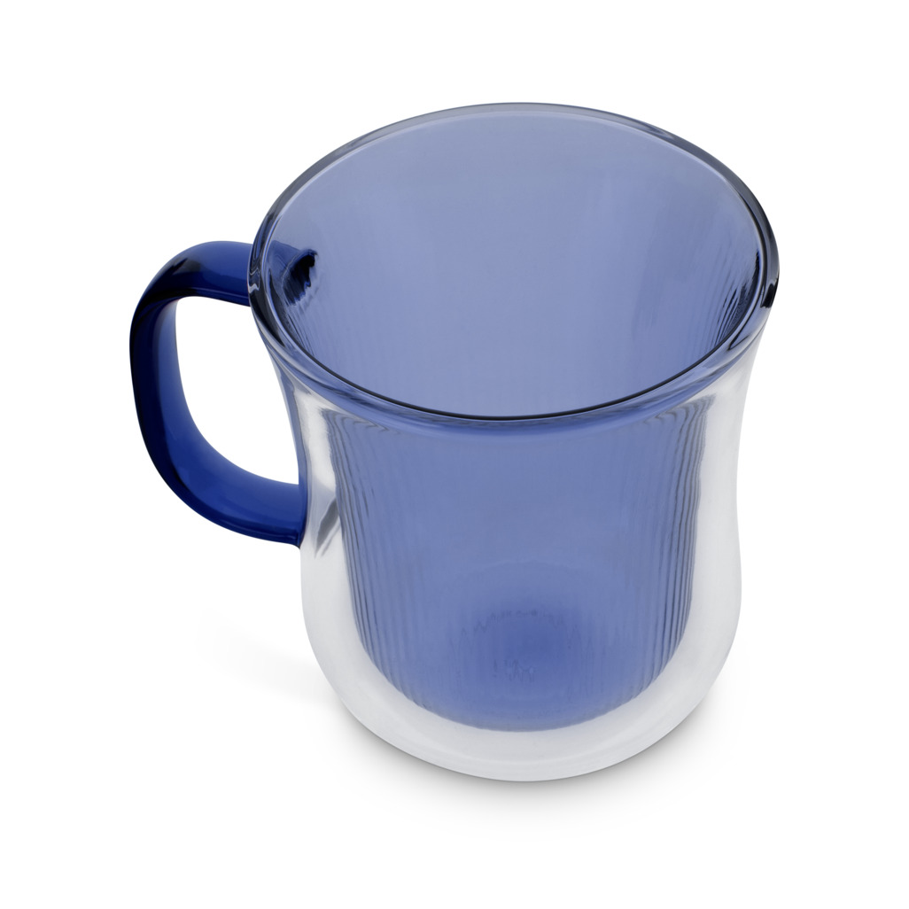 Ribbed Double Walled Glass Mug Blue image number 2