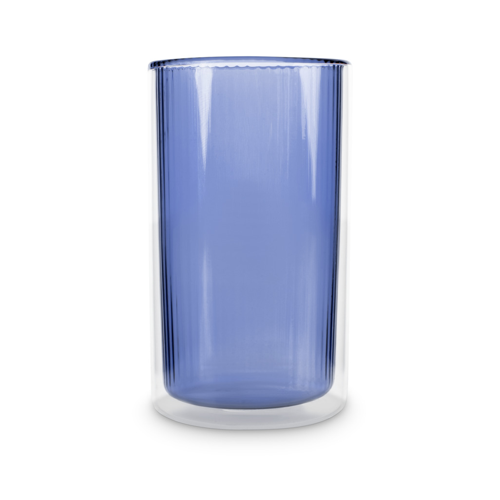 Ribbed Double Walled Glass Tumbler Tall Blue image number 1