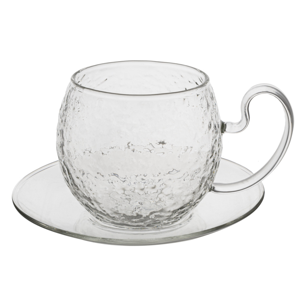 Glass mug shop and saucer