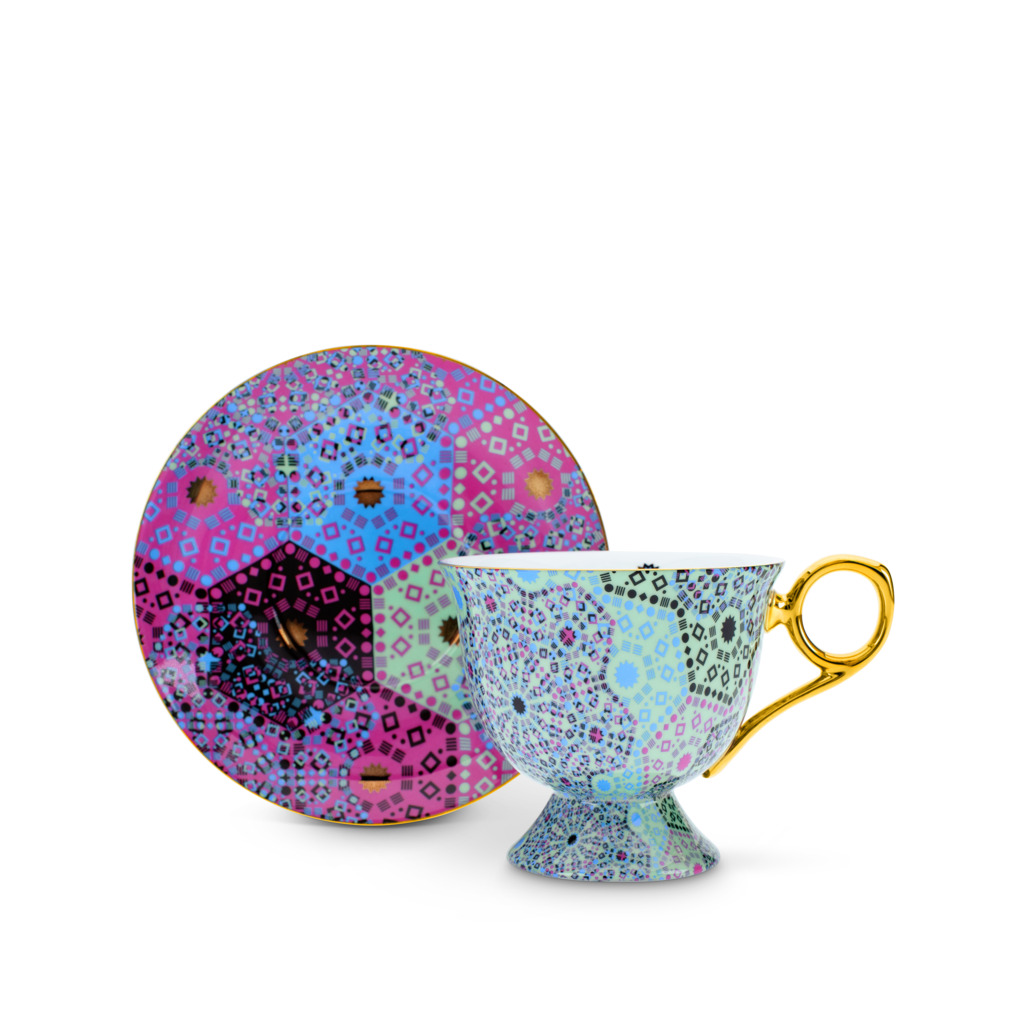 Moroccan Tealeidoscope Aqua Cup & Saucer Tall image number 0