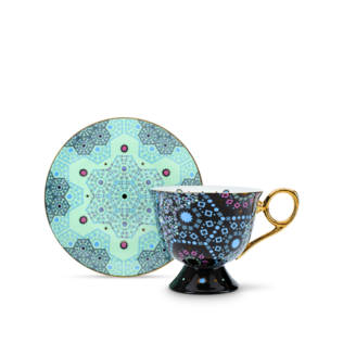 Moroccan Tealeidoscope Black Cup & Saucer Tall