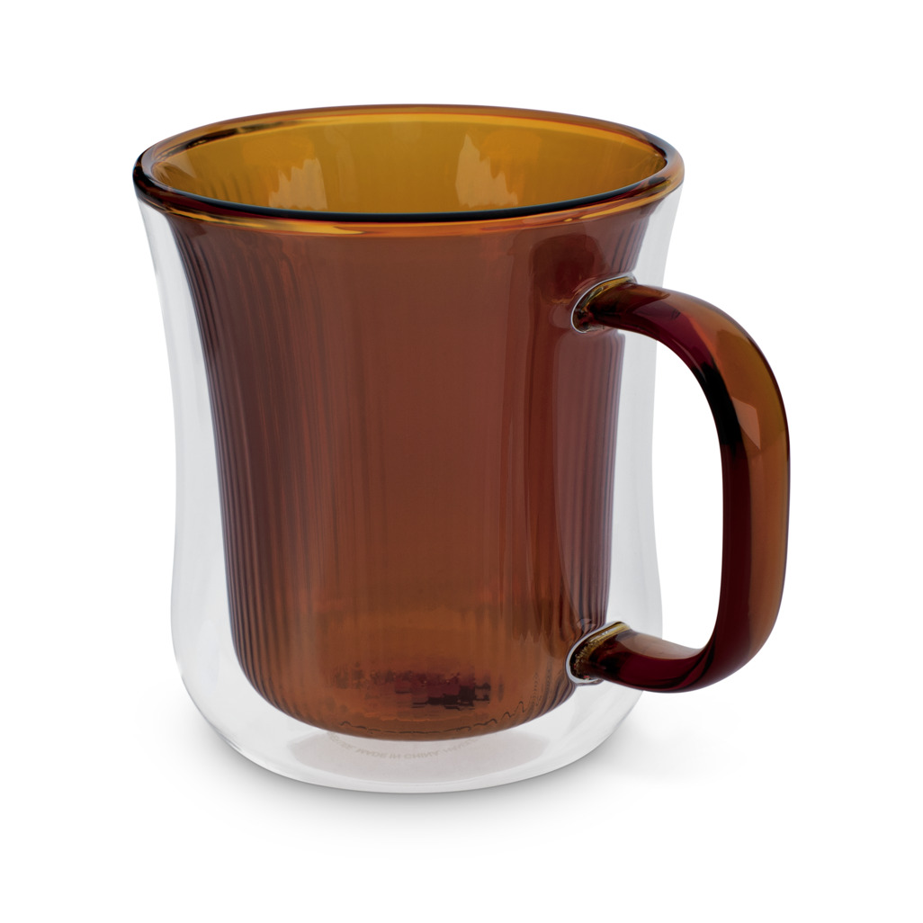 Ribbed Double Walled Glass Mug Amber image number 3