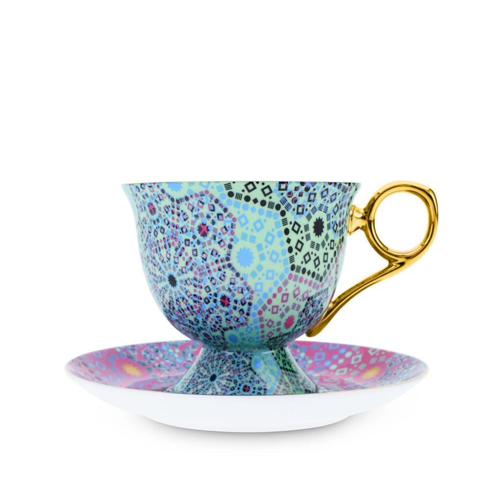 Moroccan Tealeidoscope Aqua Cup & Saucer Tall image number 1
