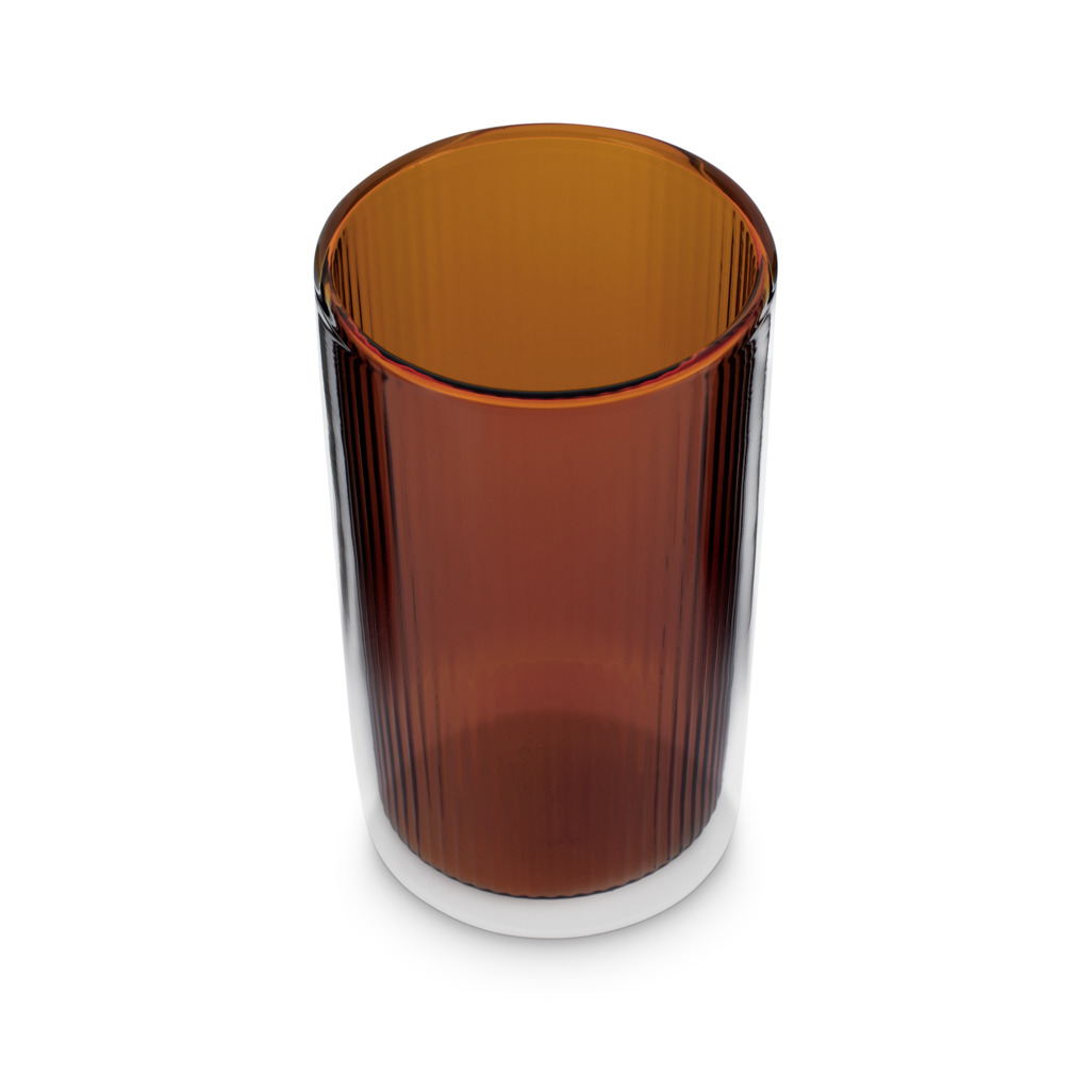 Ribbed Double Walled Glass Tumbler Tall Amber image number 2