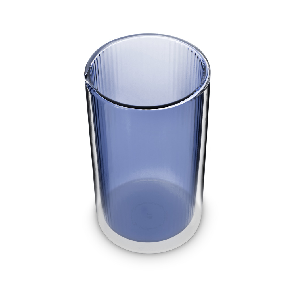 Ribbed Double Walled Glass Tumbler Tall Blue image number 2