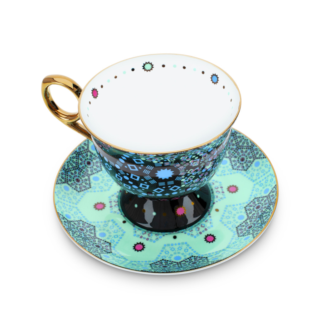 Moroccan Tealeidoscope Black Cup & Saucer Tall image number 4