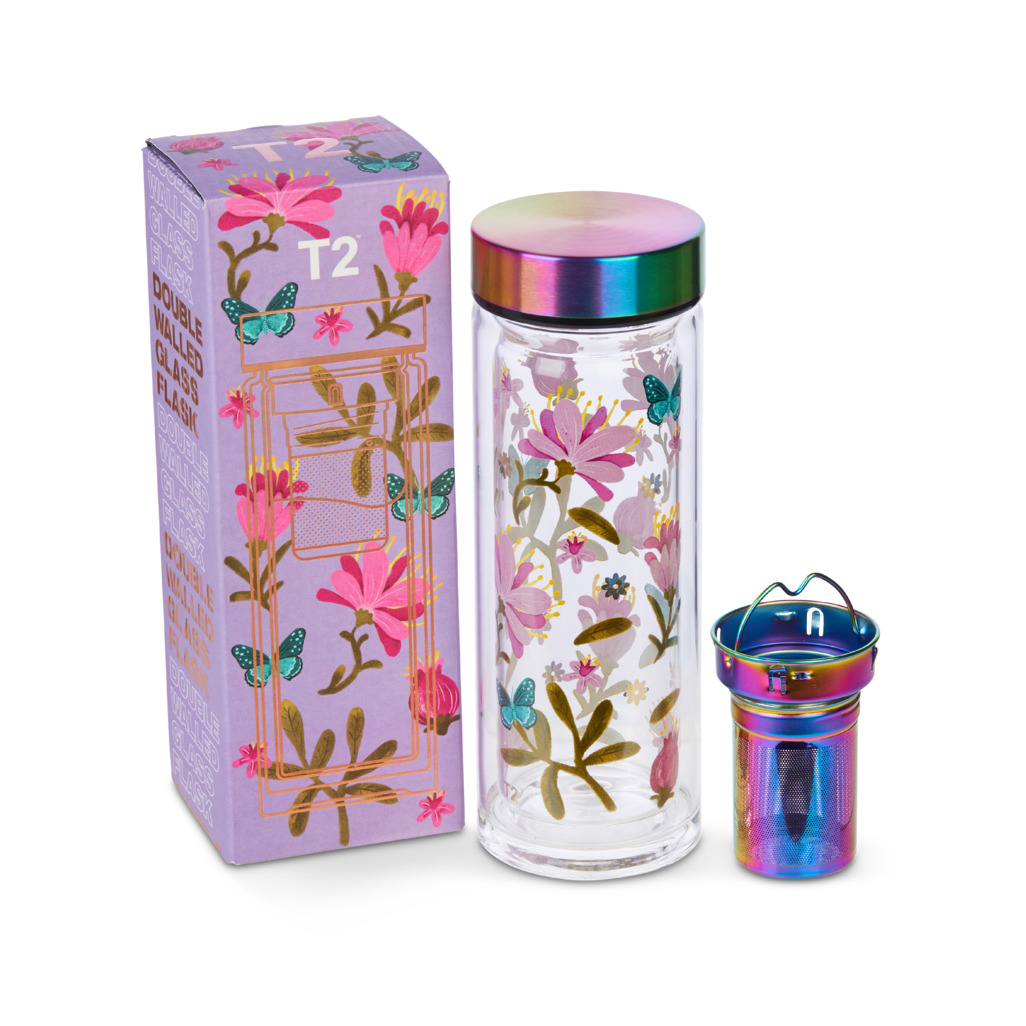 T2 Boxed Double Walled Glass Flask Butterfly image number 1