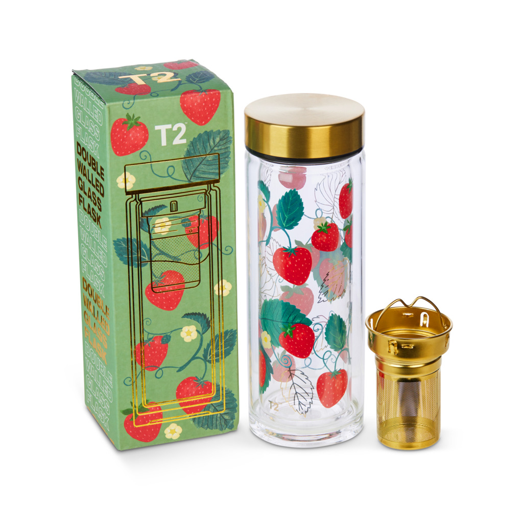 T2 Boxed Double Walled Glass Flask Strawberry image number 1