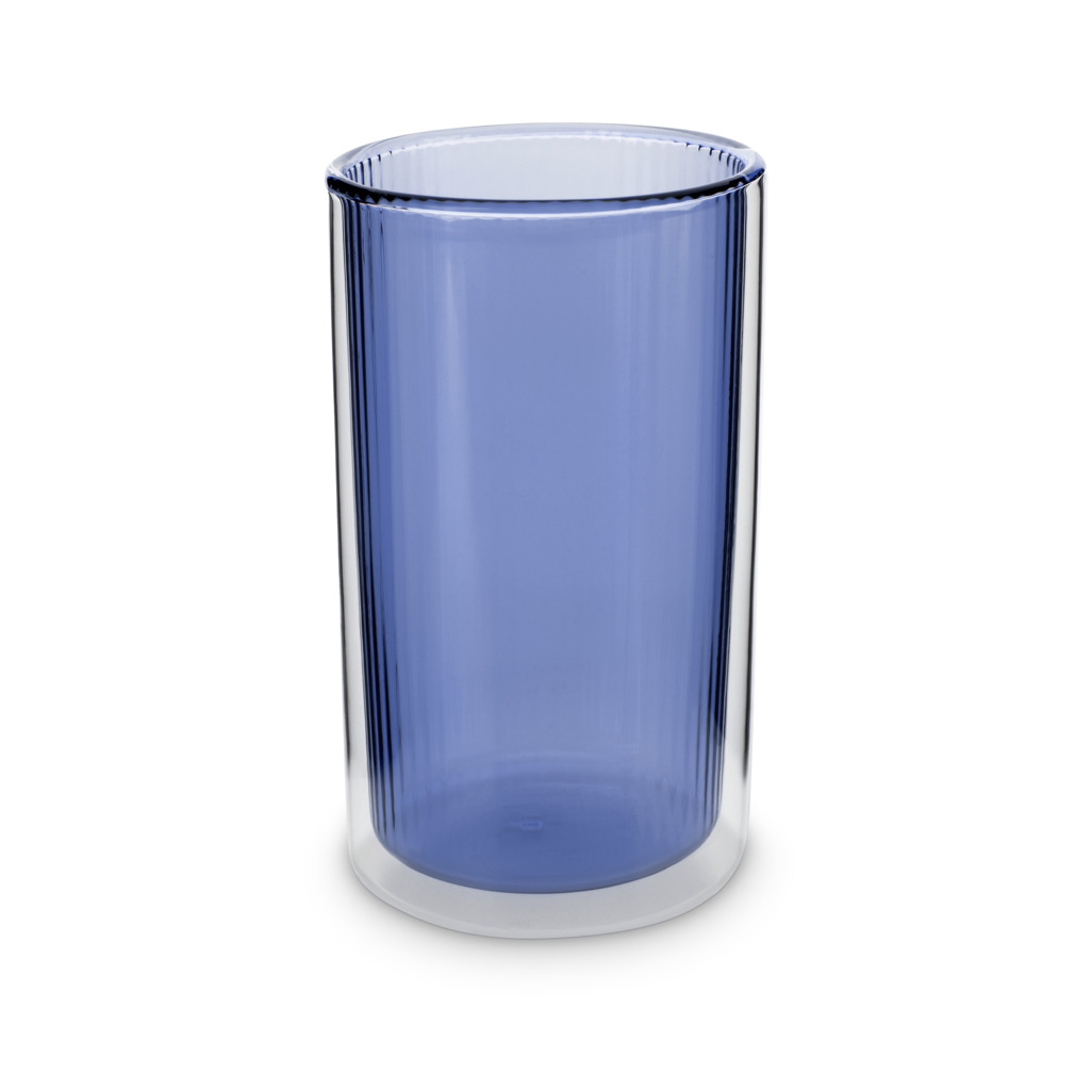 Ribbed Double Walled Glass Tumbler Tall Blue image number 0