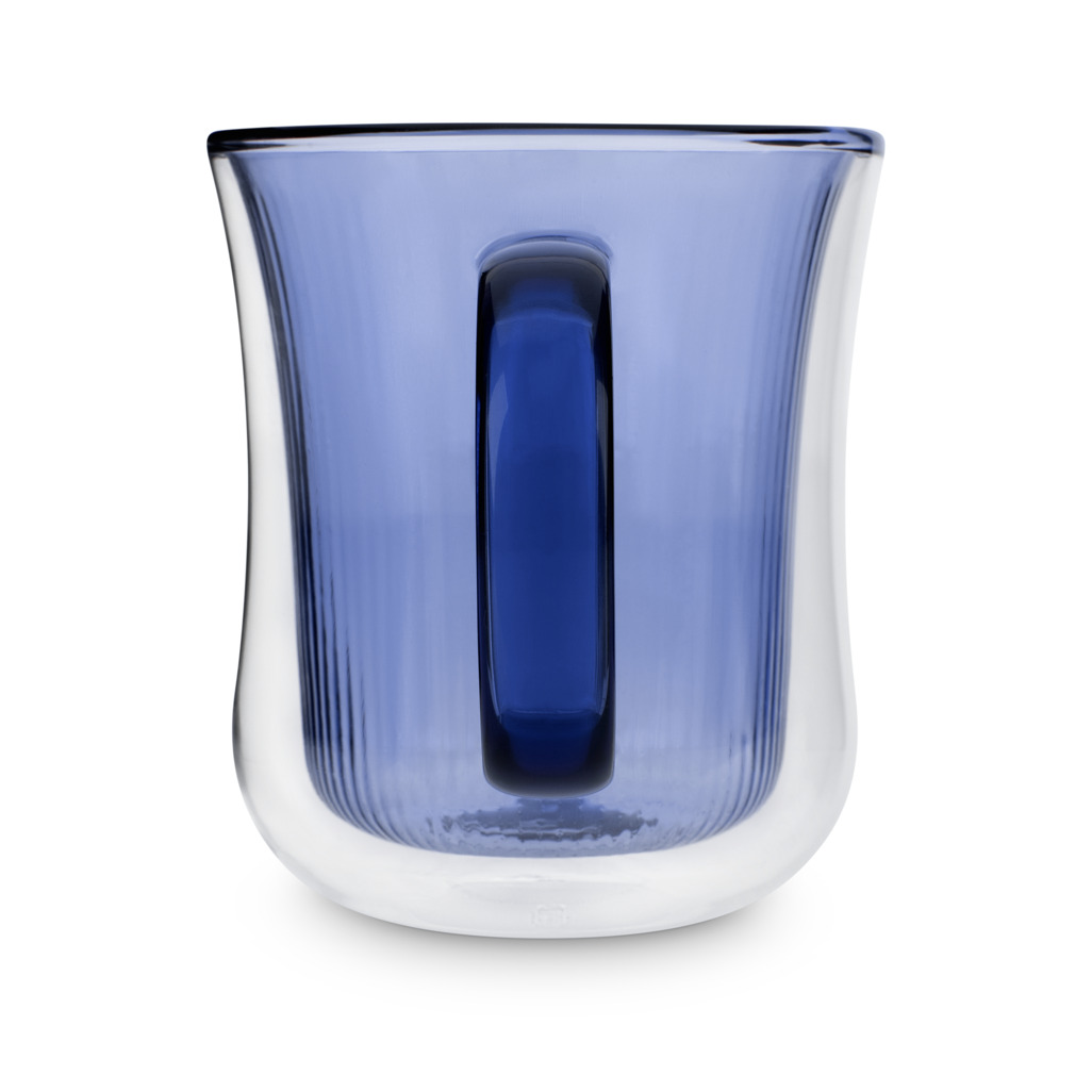 Ribbed Double Walled Glass Mug Blue image number 4
