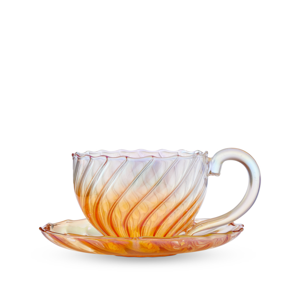Valentina Glass Cup & Saucer Peach