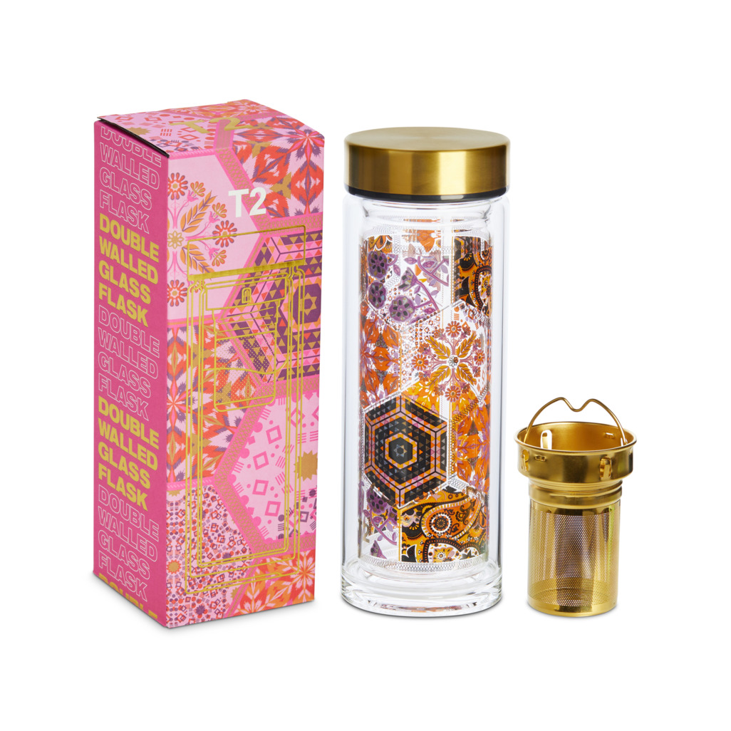 T2 Boxed Double Walled Glass Flask Vintage Vibes Remix image number 1