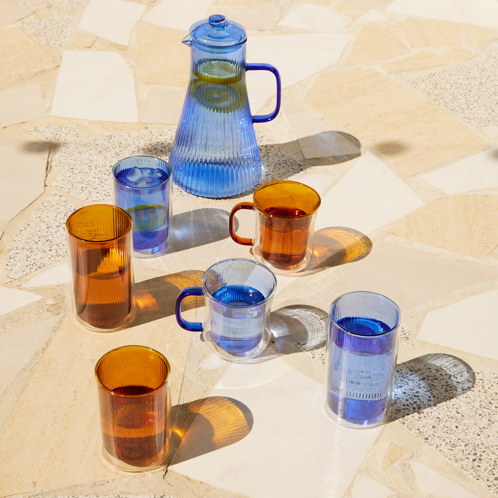 Ribbed Double Walled Glass Mug Amber image number 6