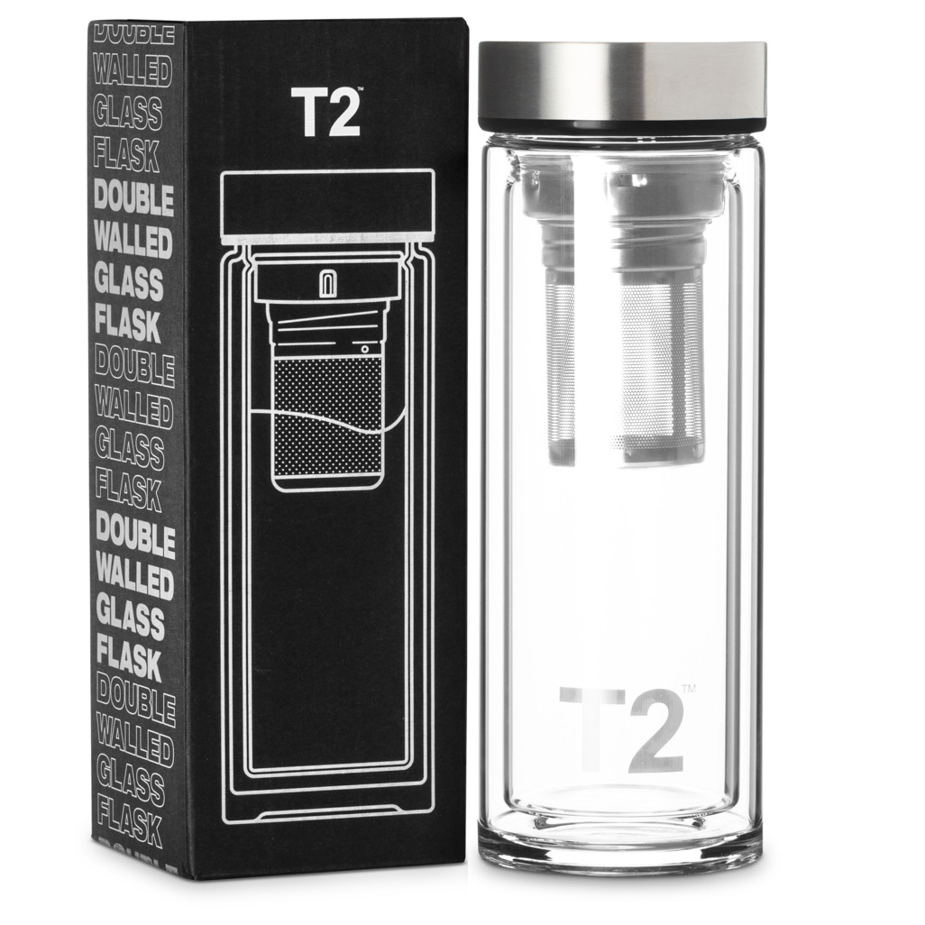 T2 Double Walled Glass Silver Flask image number 1