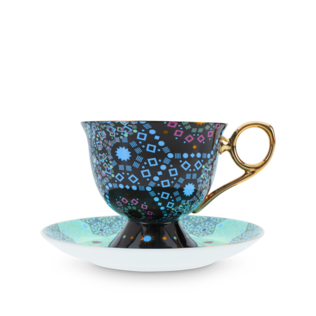 Moroccan Tealeidoscope Black Cup & Saucer Tall