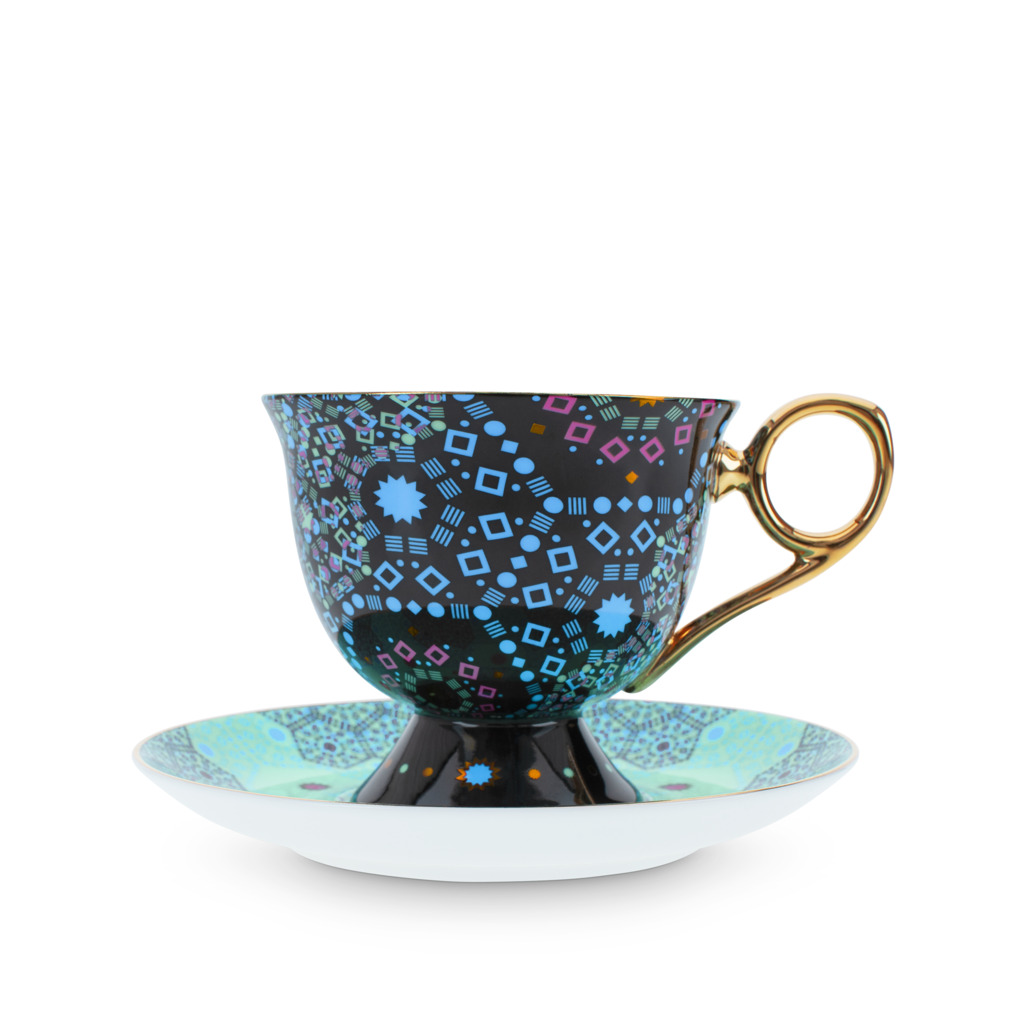 Moroccan Tealeidoscope Black Cup & Saucer Tall image number 1