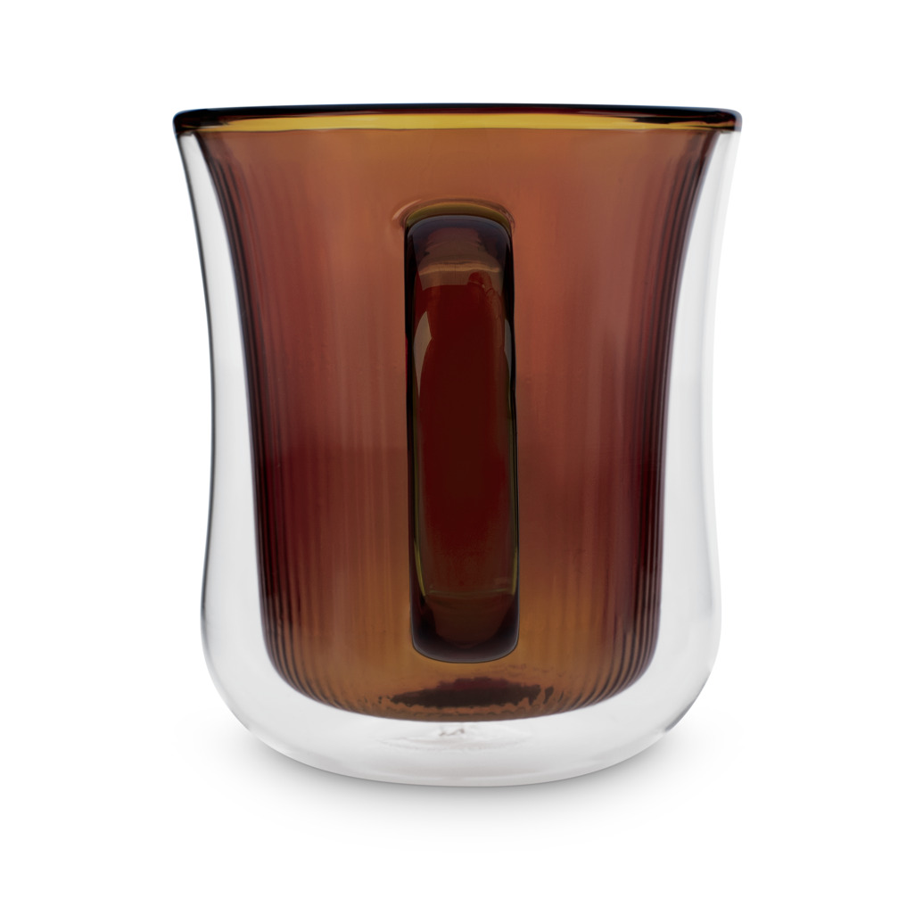 Ribbed Double Walled Glass Mug Amber image number 4