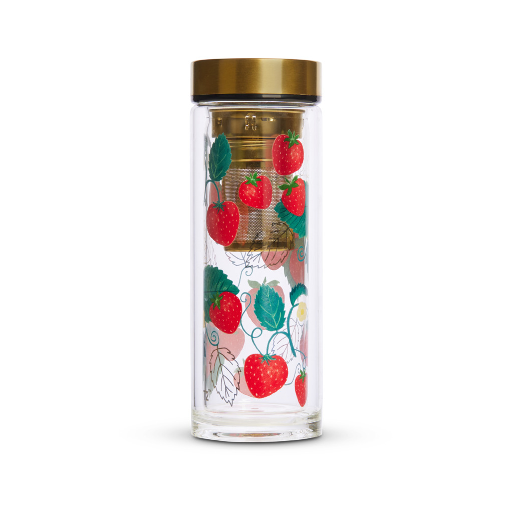 T2 Boxed Double Walled Glass Flask Strawberry Tea Flasks & Tea Bottles