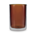 Ribbed Double Walled Glass Tumbler Short Amber image number 1