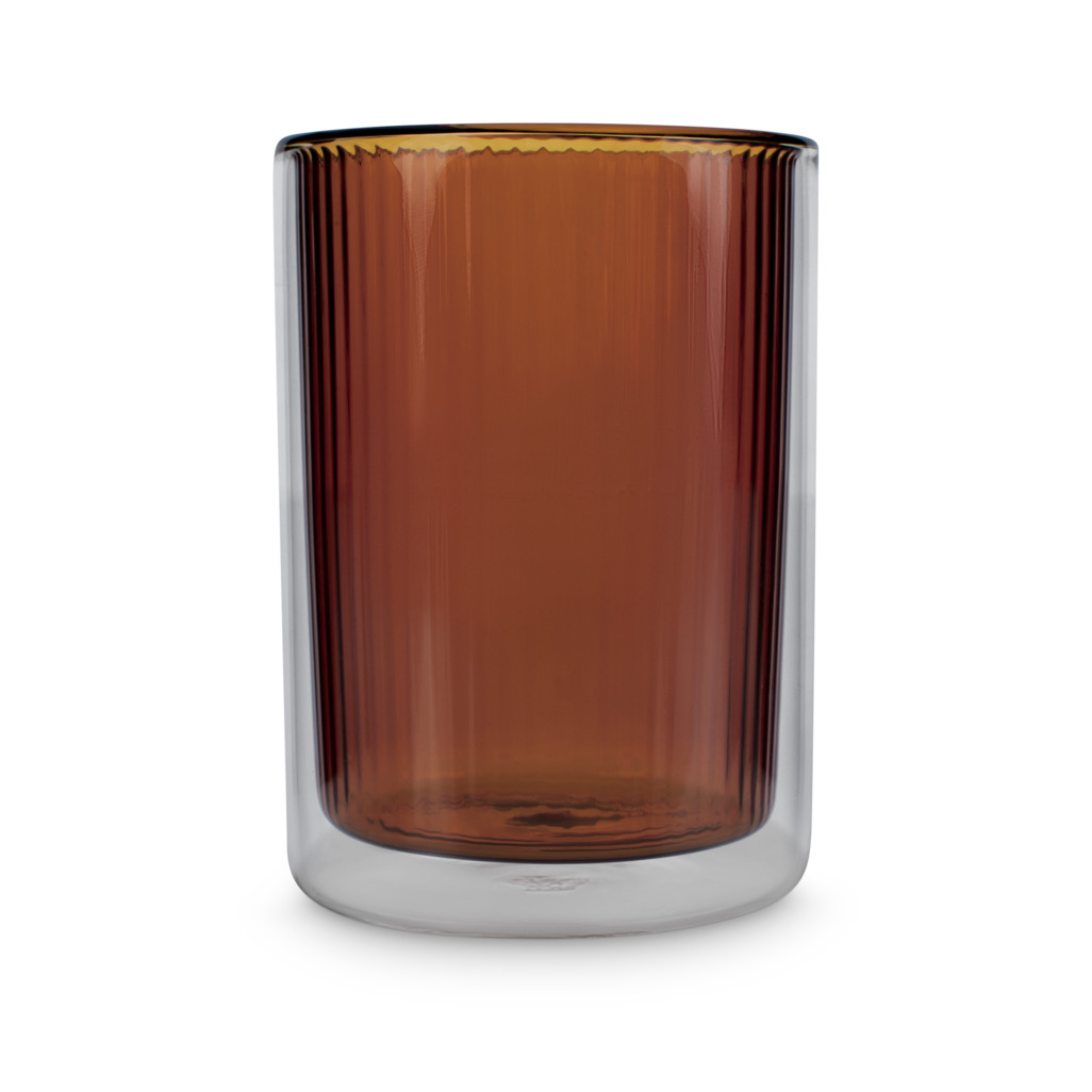 Ribbed Double Walled Glass Tumbler Short Amber image number 1