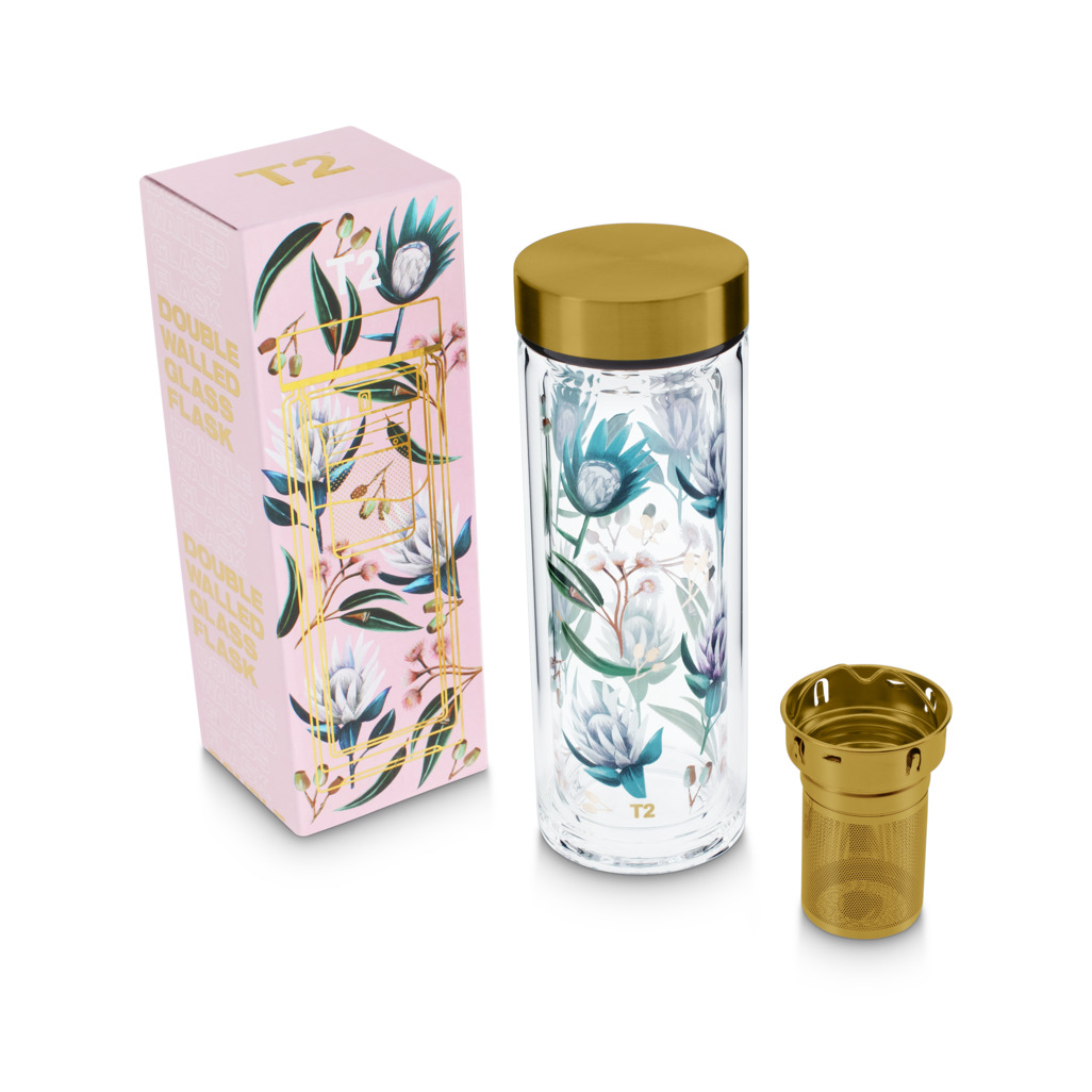 T2 Boxed Double Walled Glass Flask Luscious Protea image number 2