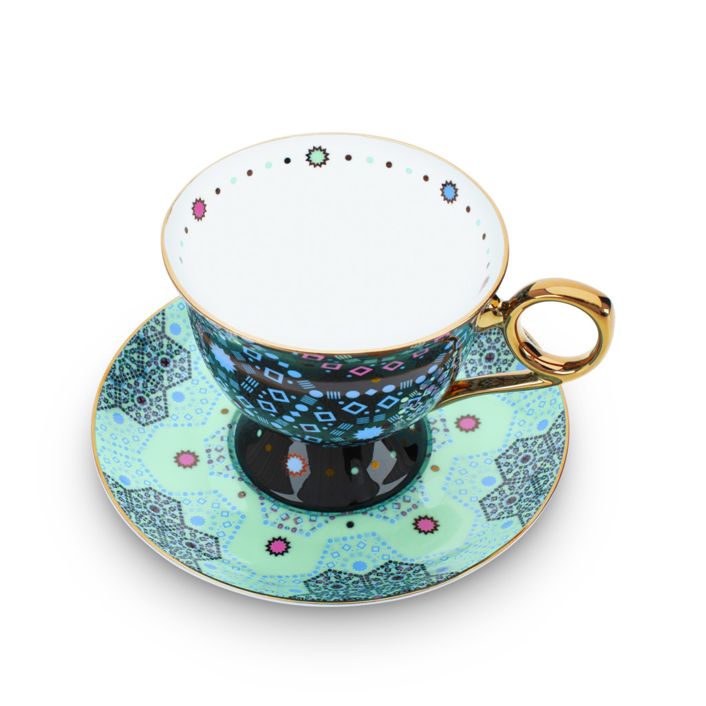 Moroccan Tealeidoscope Black Cup & Saucer Tall image number 2