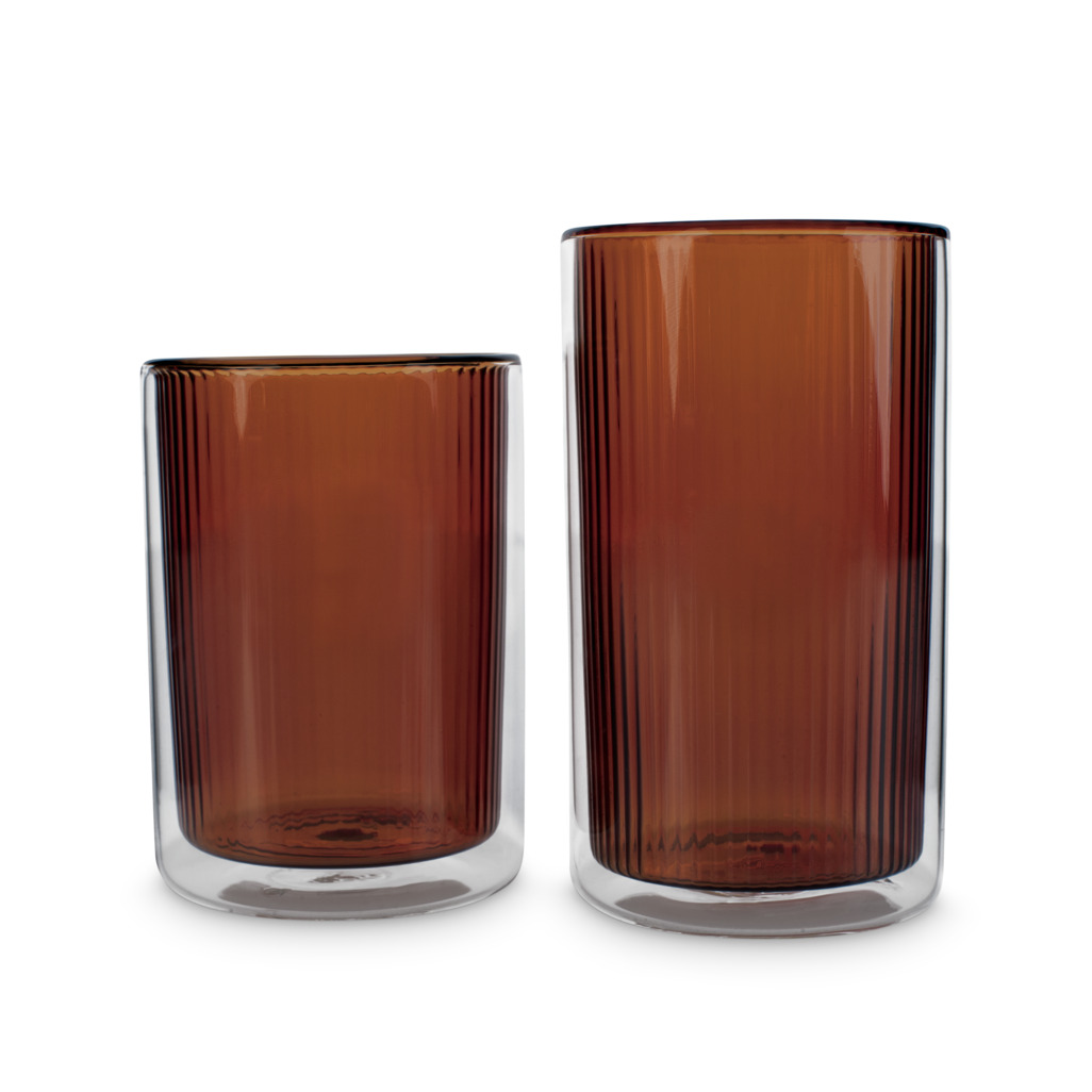 Ribbed Double Walled Glass Tumbler Tall Amber image number 4