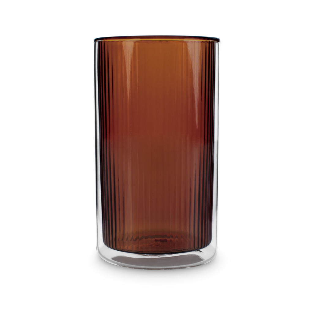 Ribbed Double Walled Glass Tumbler Tall Amber image number 1