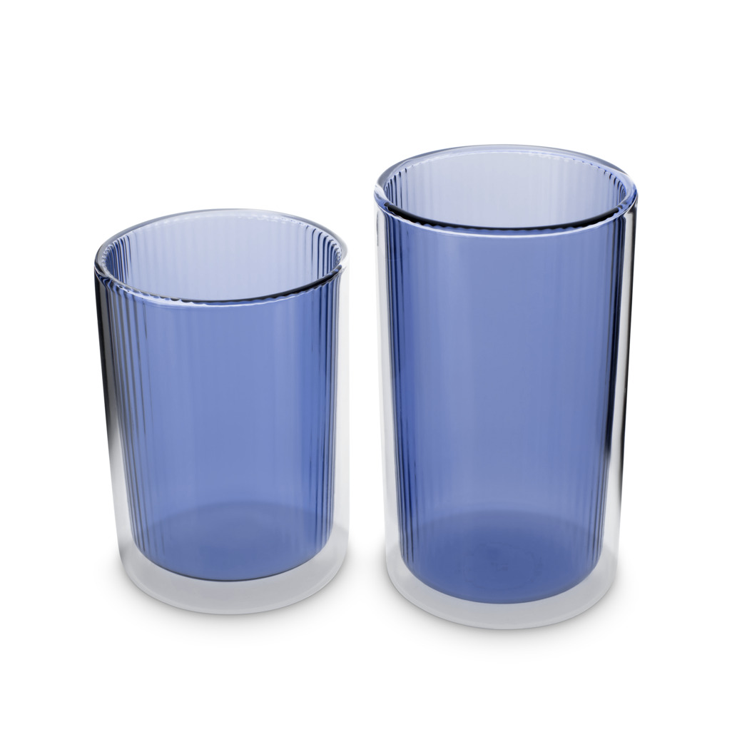 Ribbed Double Walled Glass Tumbler Tall Blue image number 5