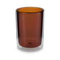 Ribbed Double Walled Glass Tumbler Short Amber image number 0