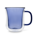 Ribbed Double Walled Glass Mug Blue image number 1