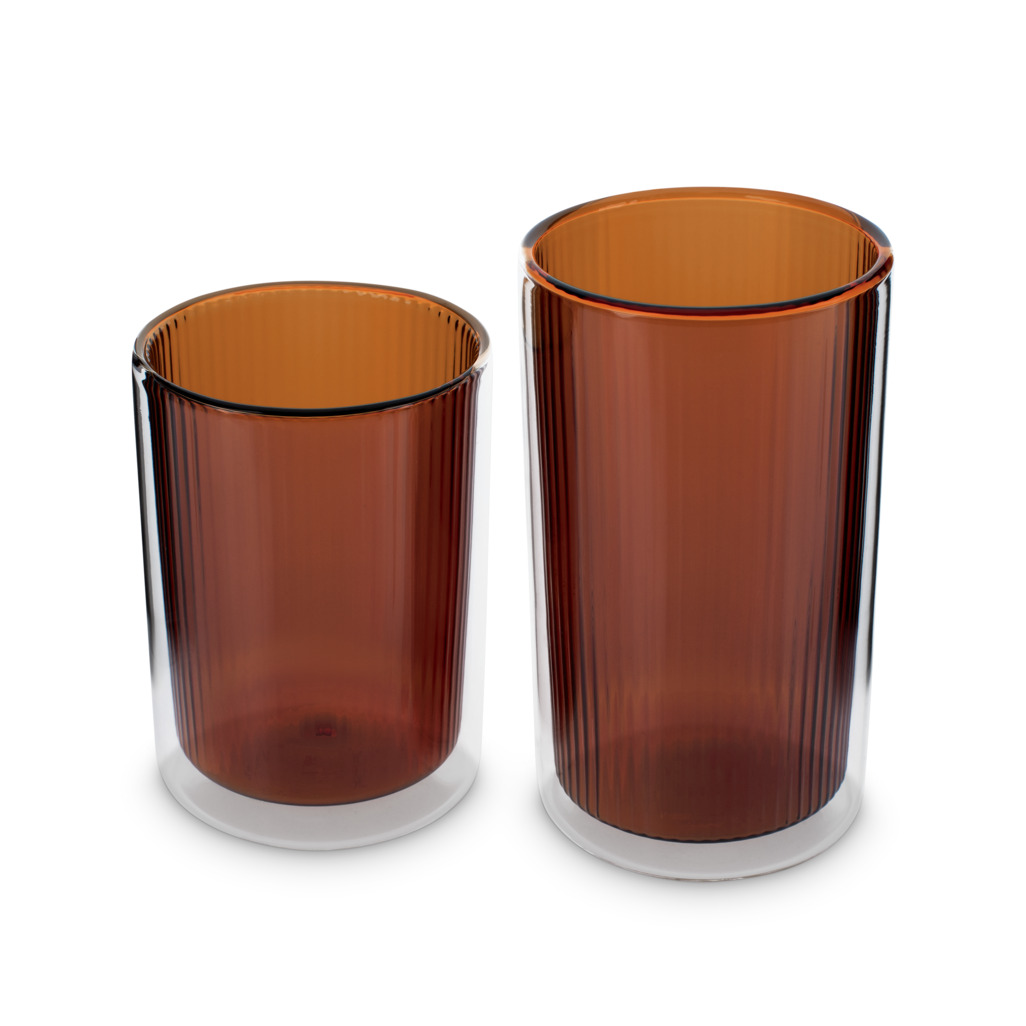Ribbed Double Walled Glass Tumbler Tall Amber image number 5