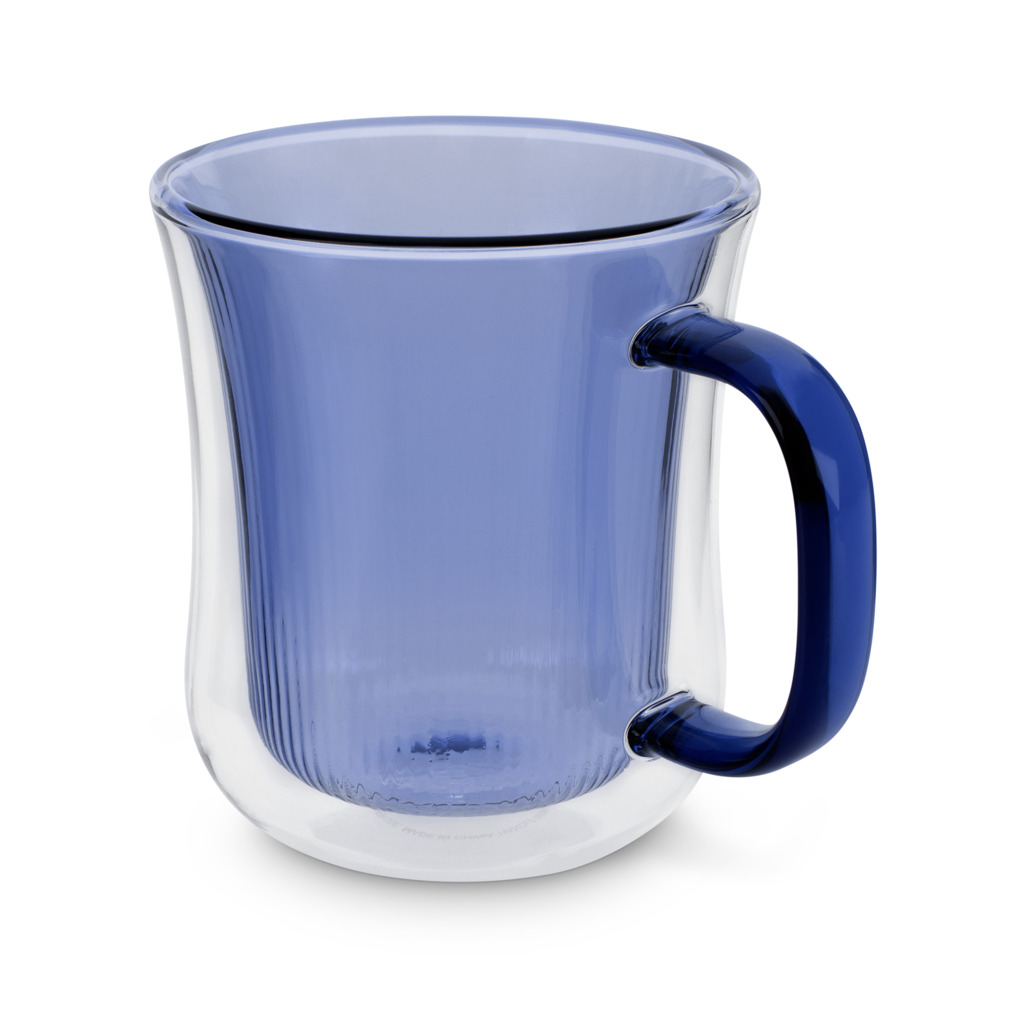 Ribbed Double Walled Glass Mug Blue image number 3
