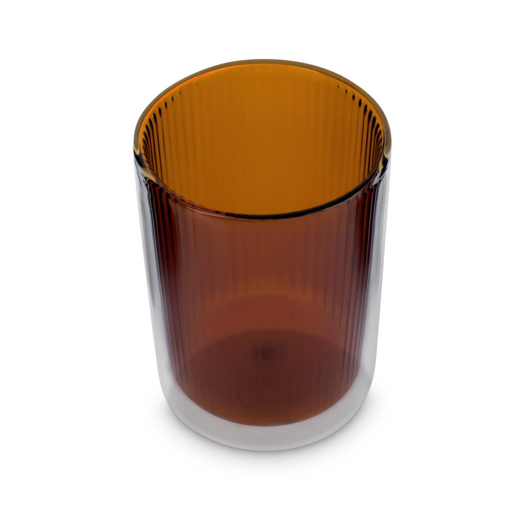 Ribbed Double Walled Glass Tumbler Short Amber image number 2