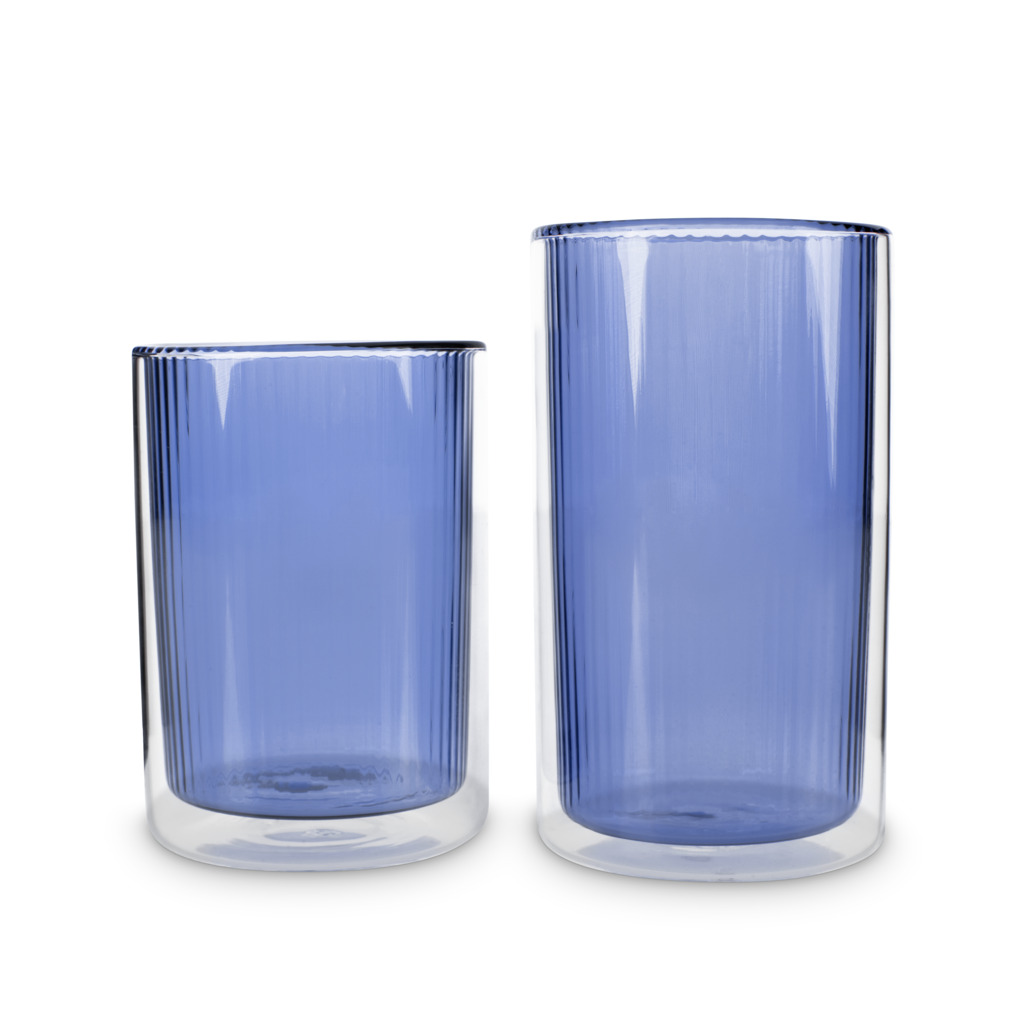 Ribbed Double Walled Glass Tumbler Tall Blue image number 4