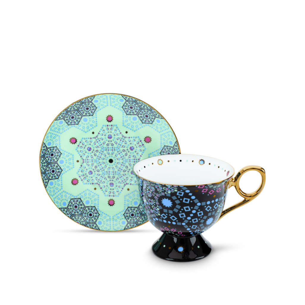 Moroccan Tealeidoscope Black Cup & Saucer Tall image number 5