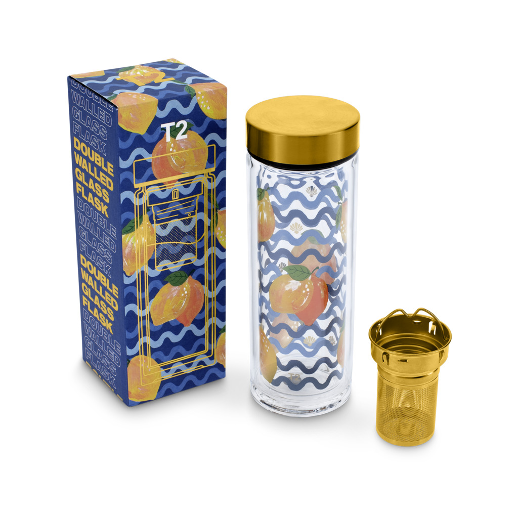 T2 Boxed Double Walled Glass Flask Lemons image number 1