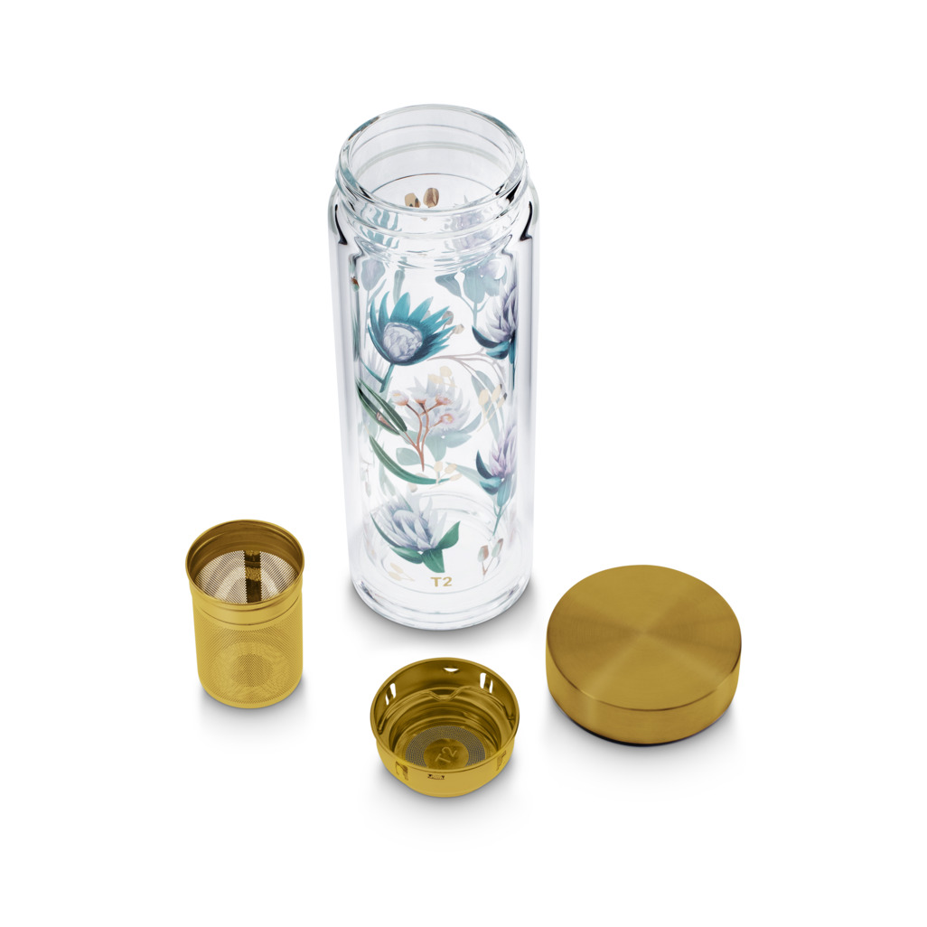 T2 Boxed Double Walled Glass Flask Luscious Protea Tea Flasks