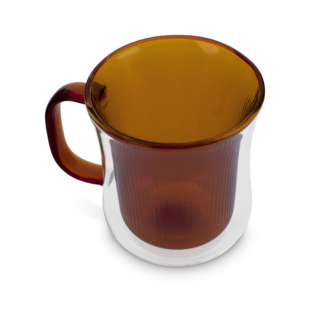Ribbed Double Walled Glass Mug Amber image number 2