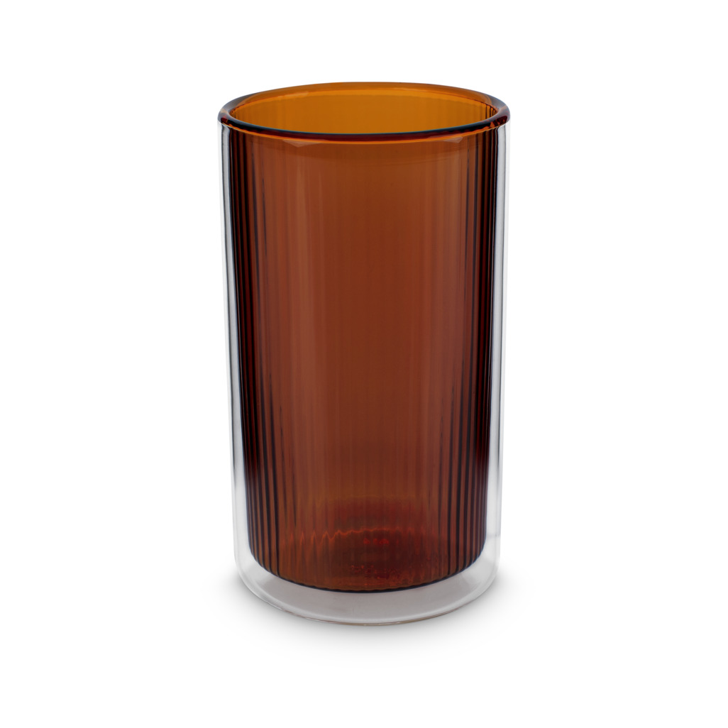 Ribbed Double Walled Glass Tumbler Tall Amber image number 0