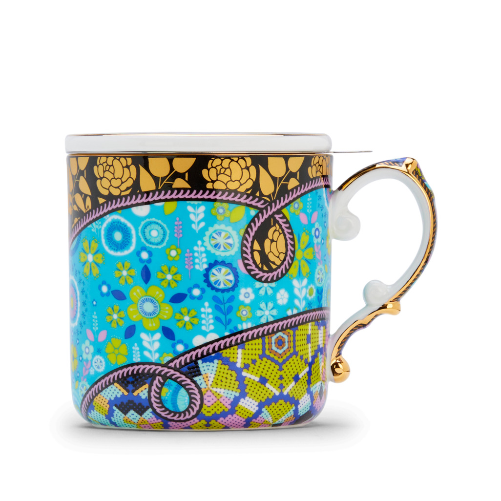 Vintage Vibes Remix Mug W Infuser Blue/Black Tea Mugs with Infusers