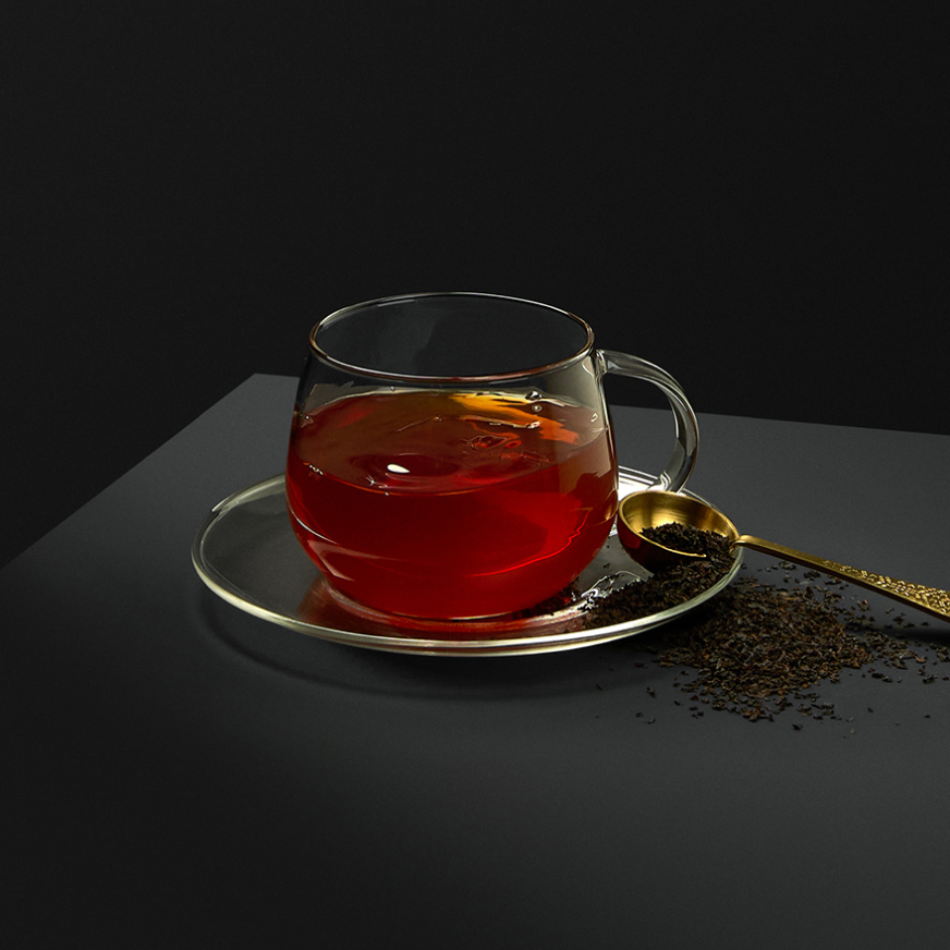 Loose leaf tea brewed in the mug 