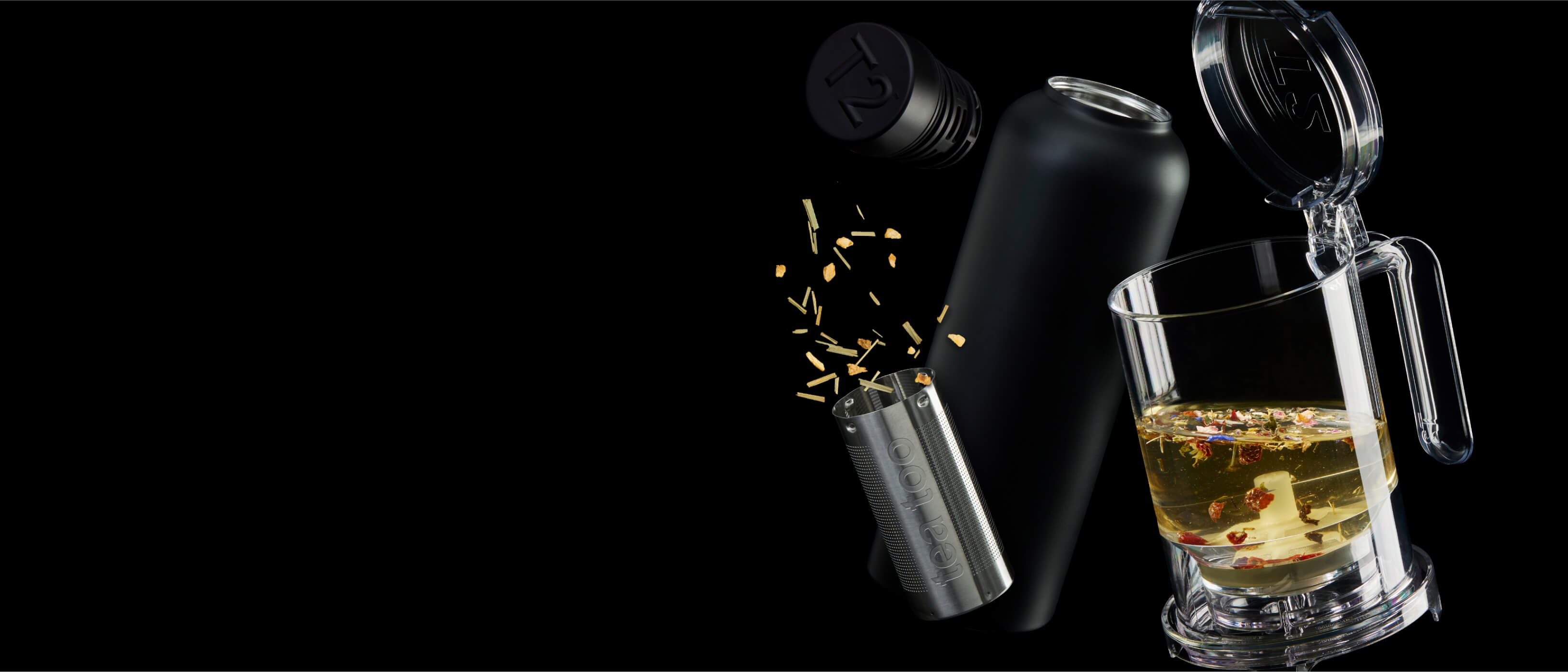 Various T2 steel flasks on a table