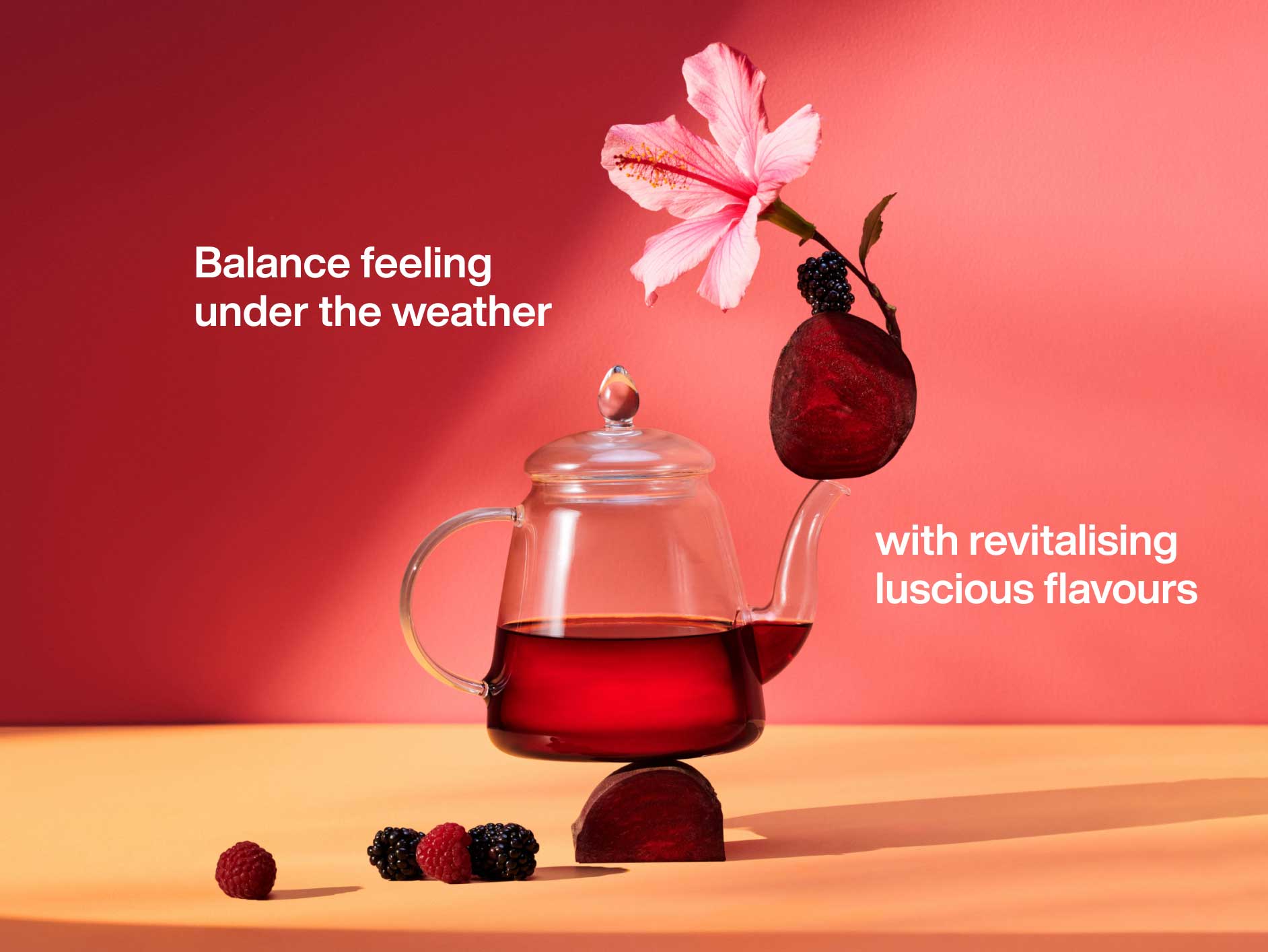 A tea pot balanced on sliced beetroot