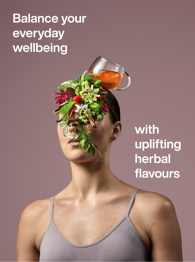 Tea and flowers balanced on womans head