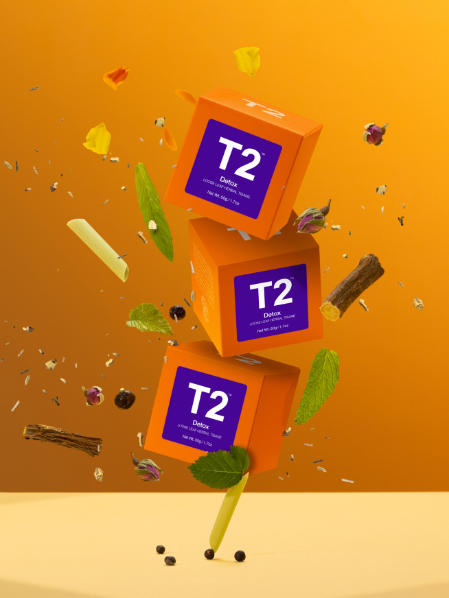 T2 Detox tea boxes stacked on top of each other