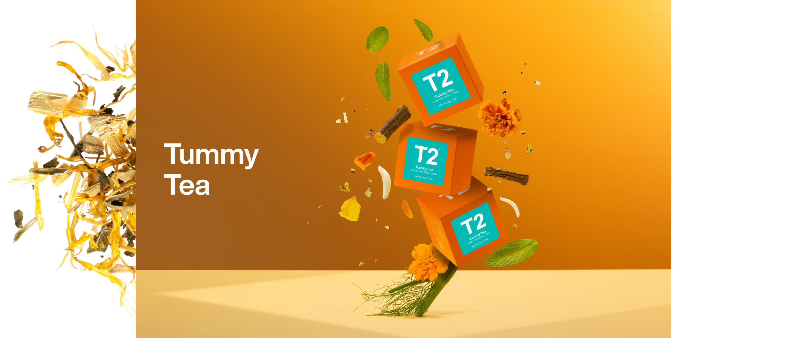 T2 Tummy tea boxes stacked on top of each other