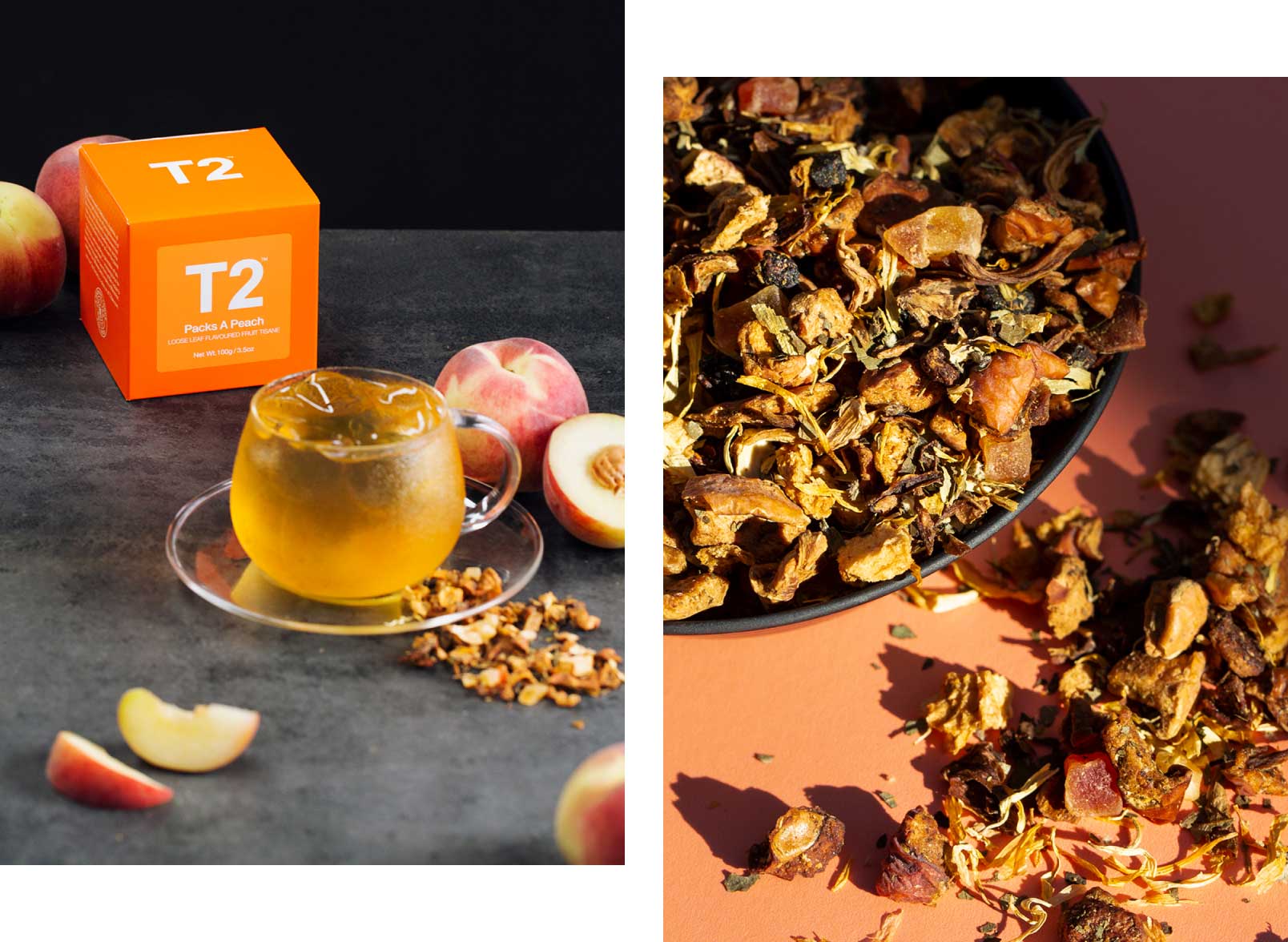 A cup of freshly brewed T2 Packs A Peach
