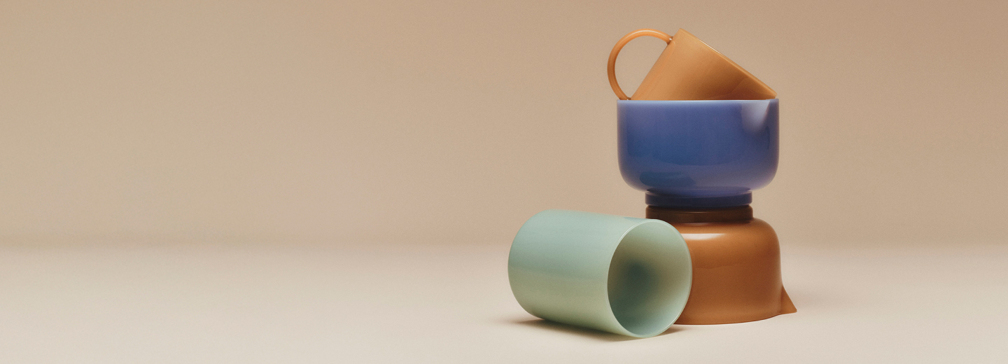 Milky borosilicate glass in dusty, retro hues. 